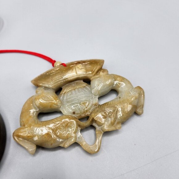 Jade Pendant Amulet Chinese Symbol Lot of 2 Deer Carved Stone Vtg 1980s - Picture 3 of 10